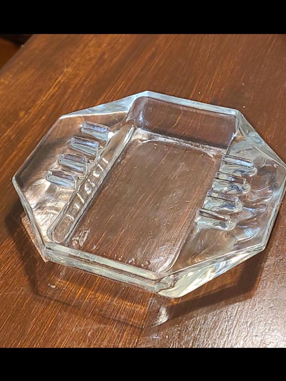 VTG art deco 6 slot Clear Glass Octagonal Ashtray - Home Accents
